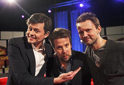 Fredrik Wikingsson, Filip Hammar och Felix Herngren. Foto:Christian Gustavsson/Kanal 5. 	